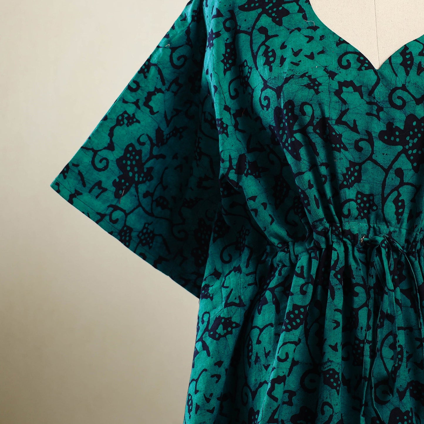  Green Hand Batik Print Cotton Kaftan