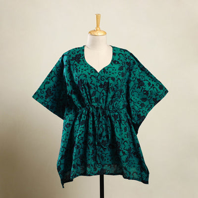  Green Hand Batik Print Cotton Kaftan