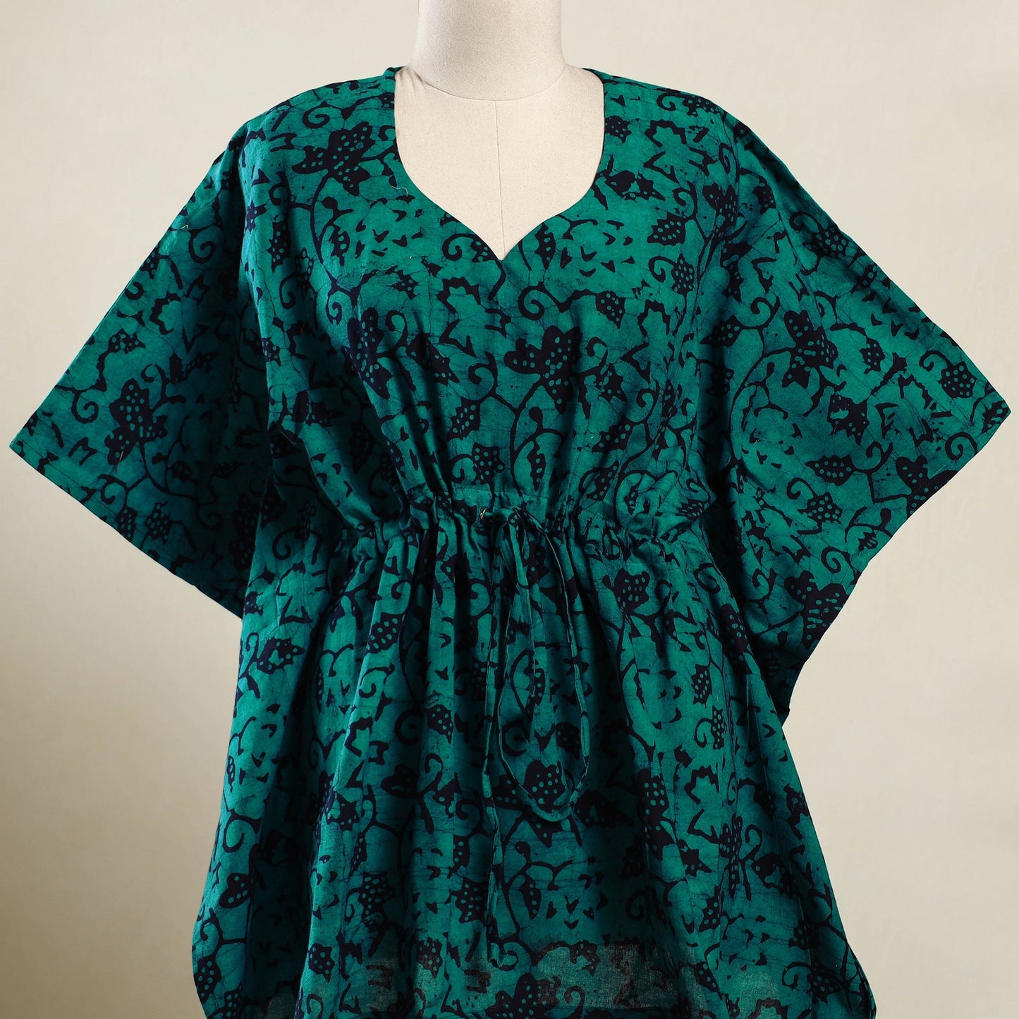  Green Hand Batik Print Cotton Kaftan