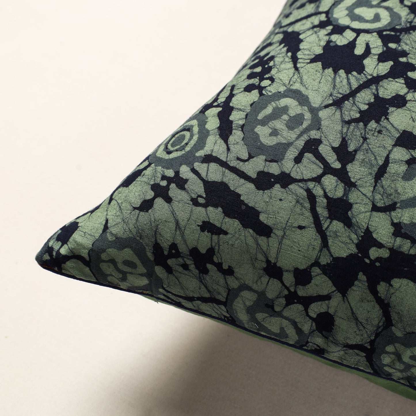 Buy Green Hand Batik Printed Cotton Cushion Cover