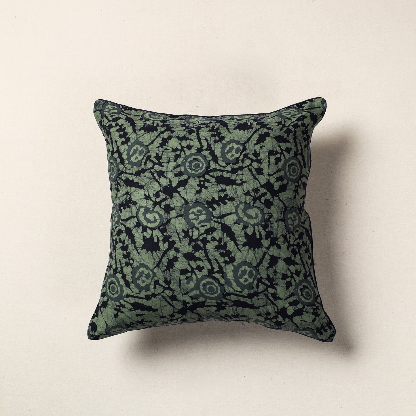 Buy Green Hand Batik Printed Cotton Cushion Cover