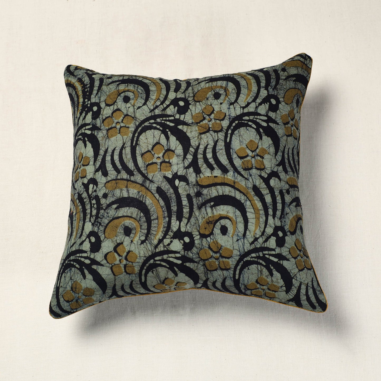 Green Hand Batik Printed Cotton Cushion Cover (16 x 16 in)