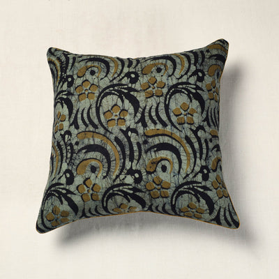 Green Hand Batik Printed Cotton Cushion Cover (16 x 16 in)