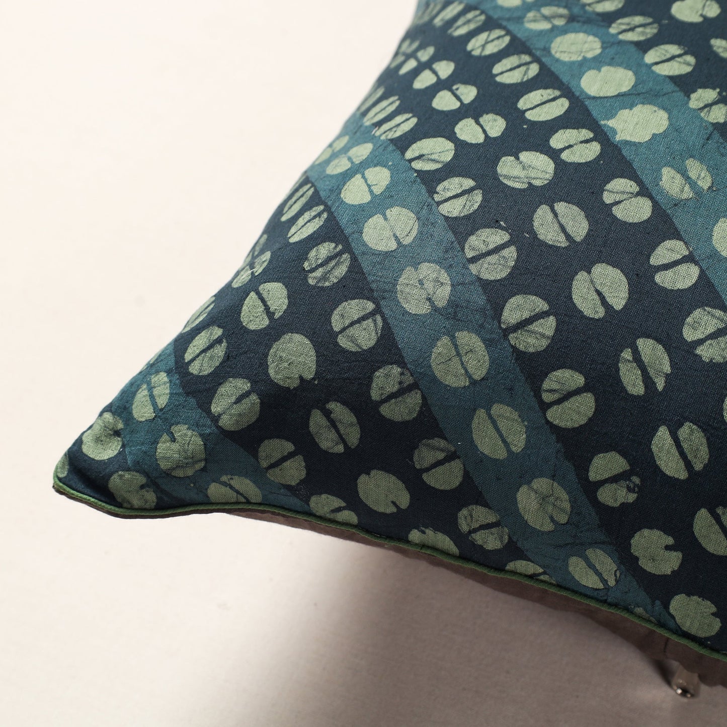 Green Hand Batik Printed Cotton Cushion Cover