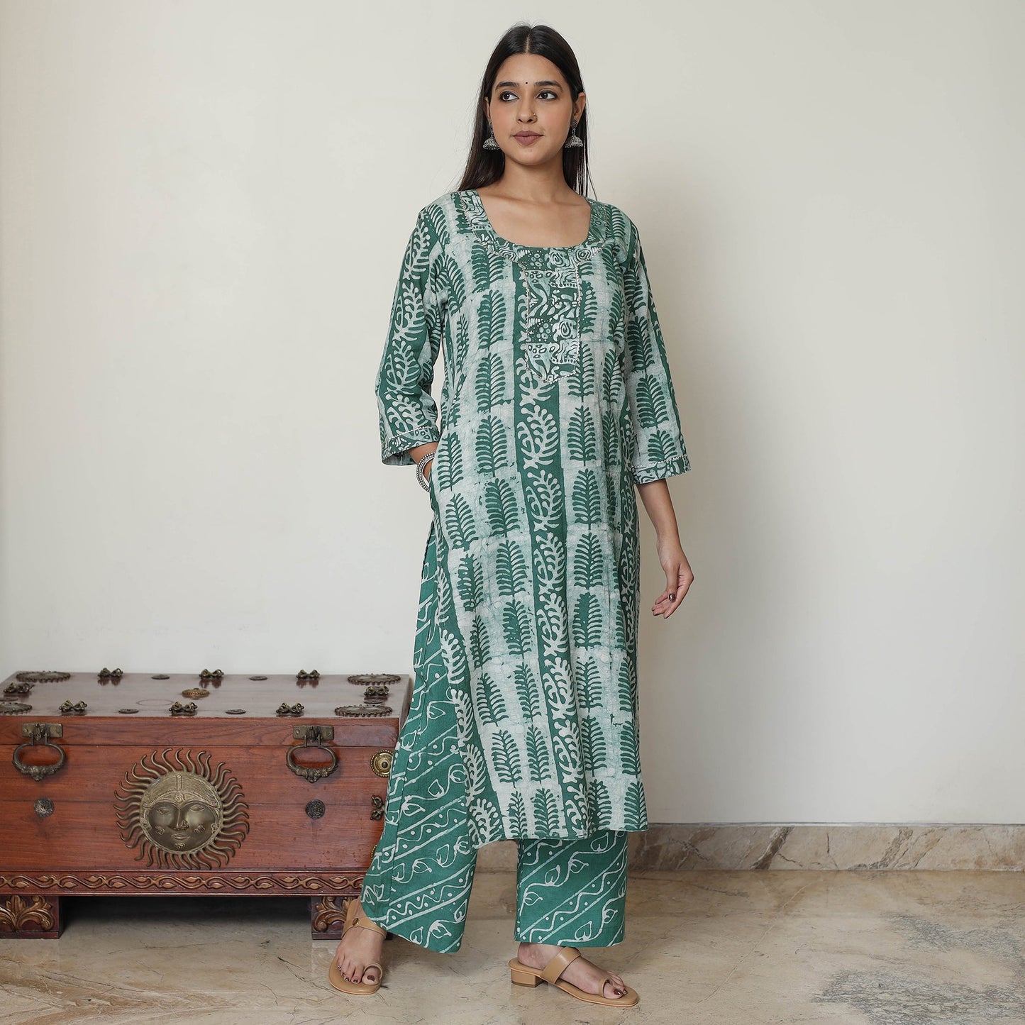 Buy Hand Batik Printed Cotton Kurta with Palazzo & Dupatta Set 08 Online at iTokri.com