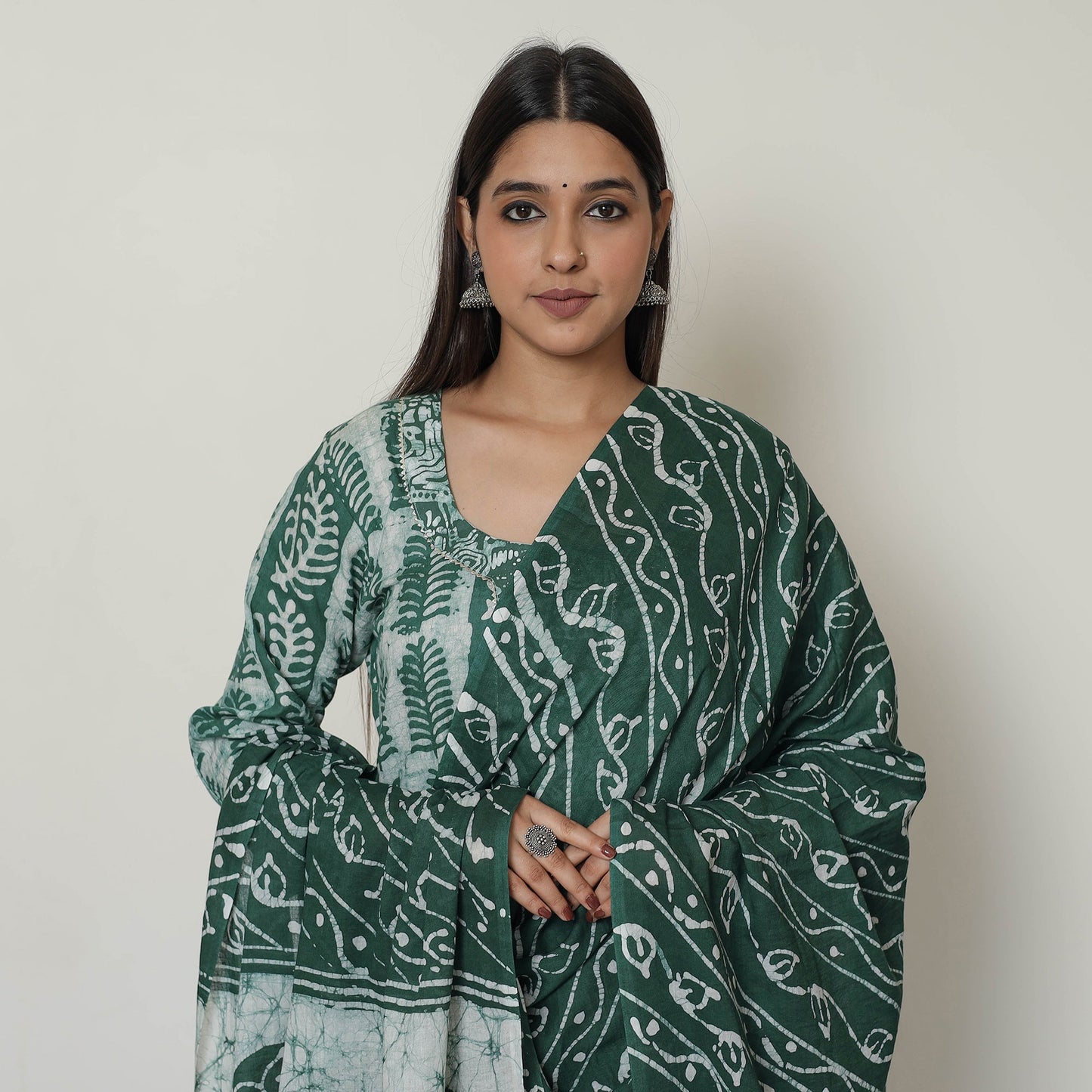Buy Hand Batik Printed Cotton Kurta with Palazzo & Dupatta Set 08 Online at iTokri.com
