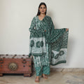 Buy Hand Batik Printed Cotton Kurta with Palazzo & Dupatta Set 08 Online at iTokri.com