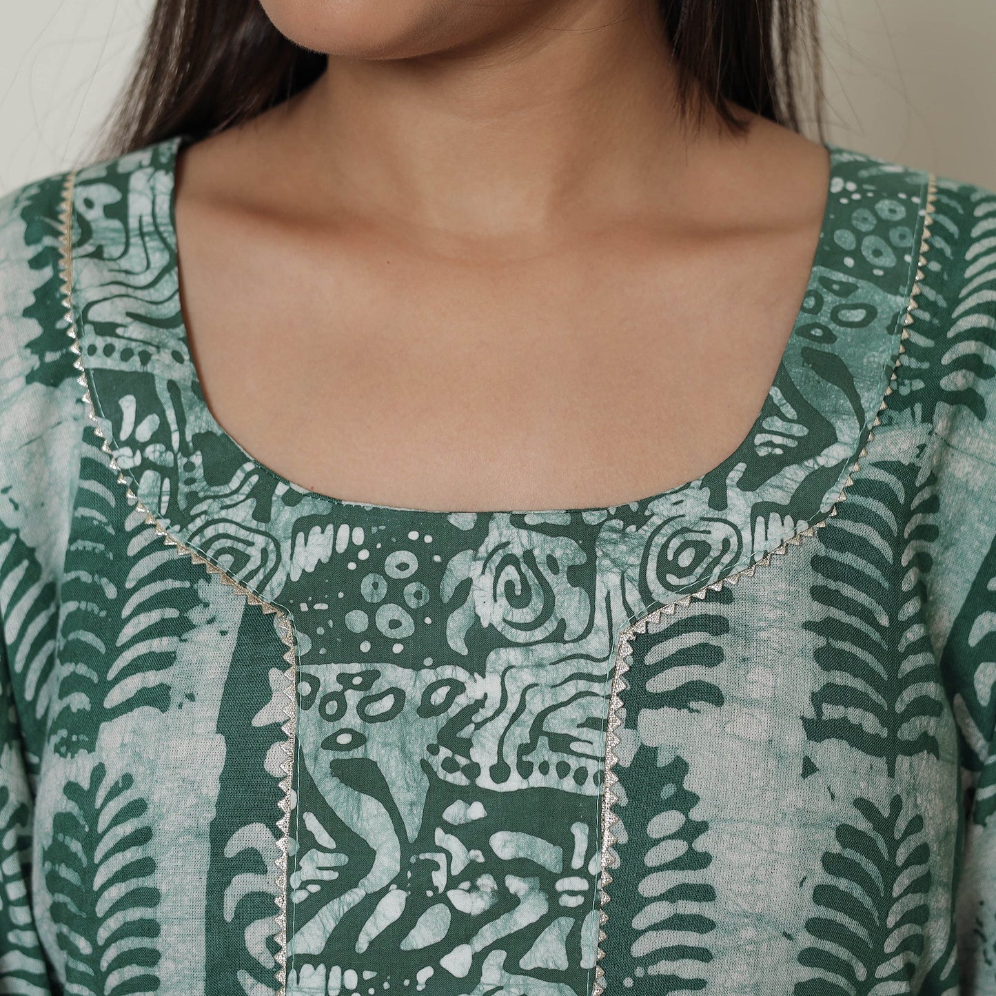 Buy Hand Batik Printed Cotton Kurta with Palazzo & Dupatta Set 08 Online at iTokri.com