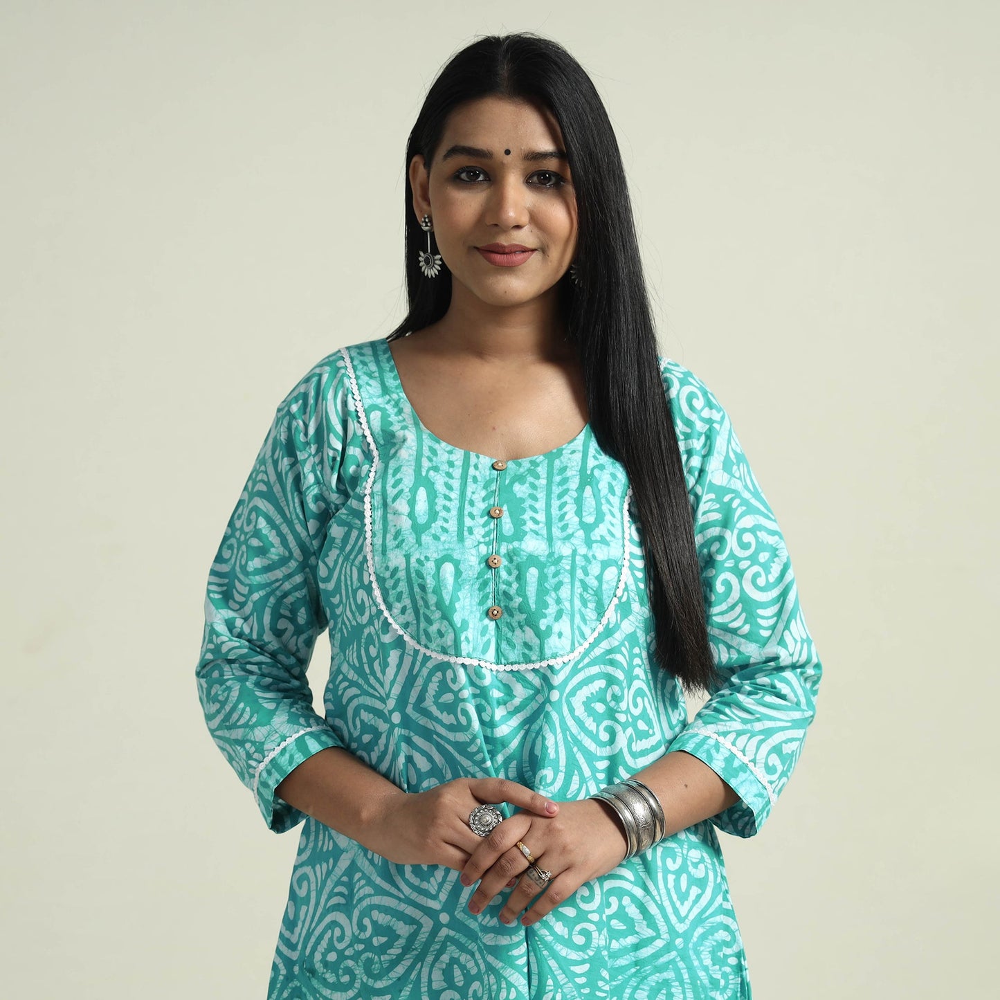  Hand Batik Printed Cotton Kurta with Palazzo Set 