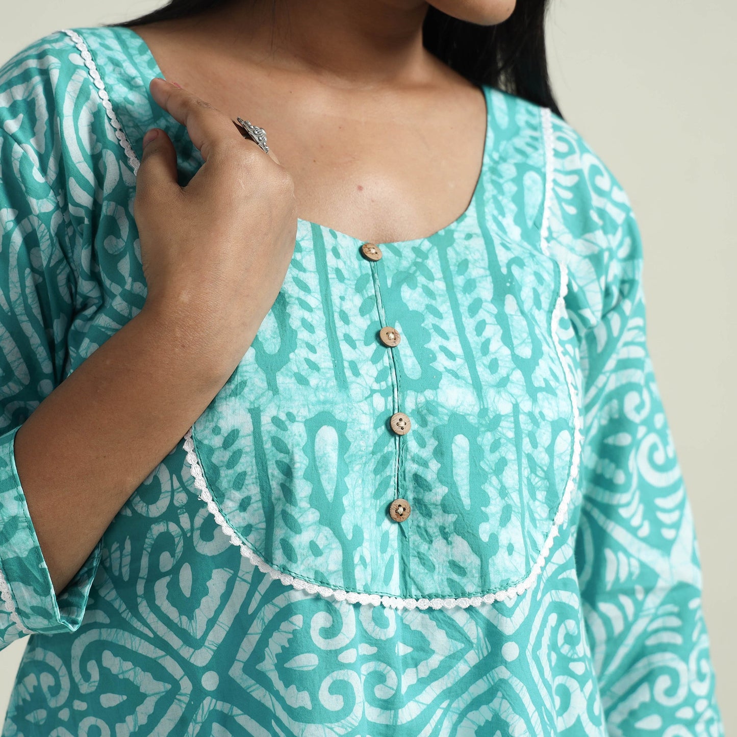  Hand Batik Printed Cotton Kurta with Palazzo Set 