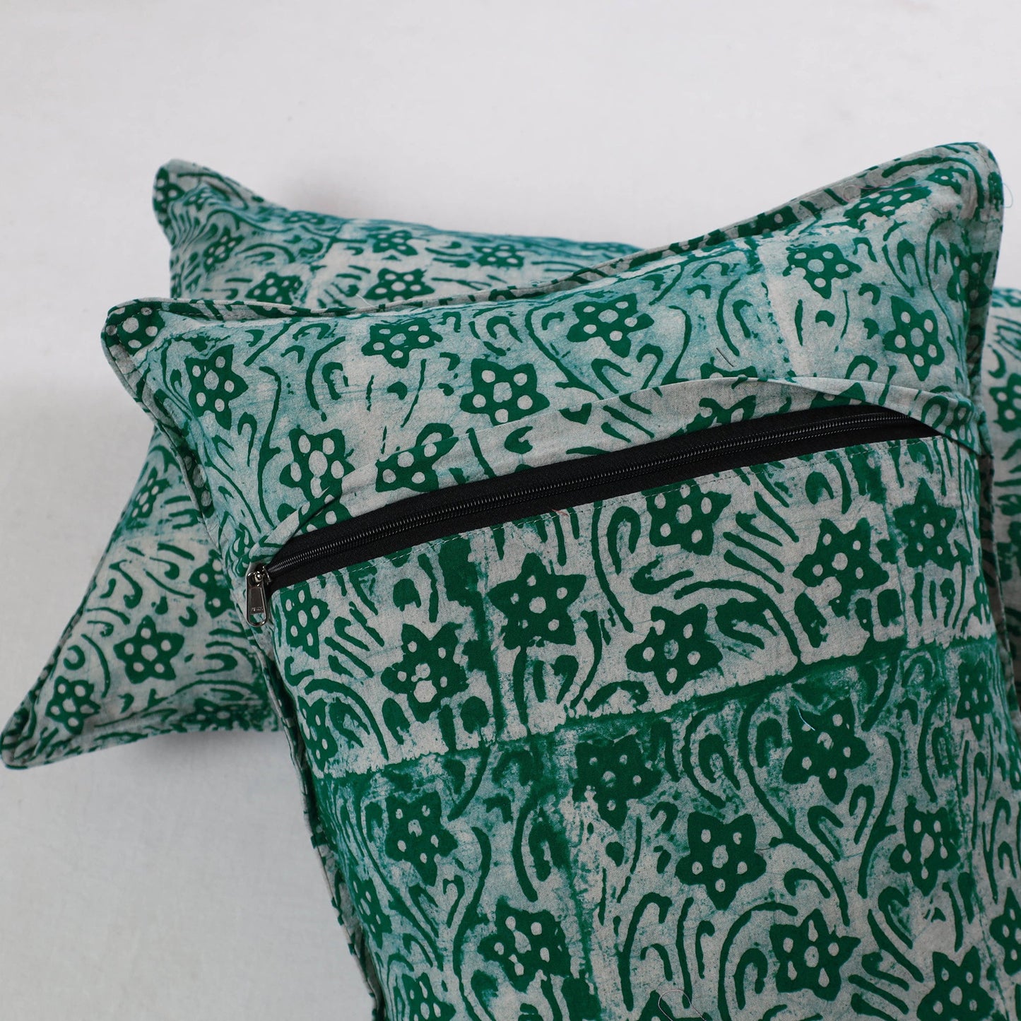 Green - hand batik printed cotton pillow cover (set of 2)