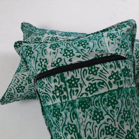 Green - hand batik printed cotton pillow cover (set of 2)
