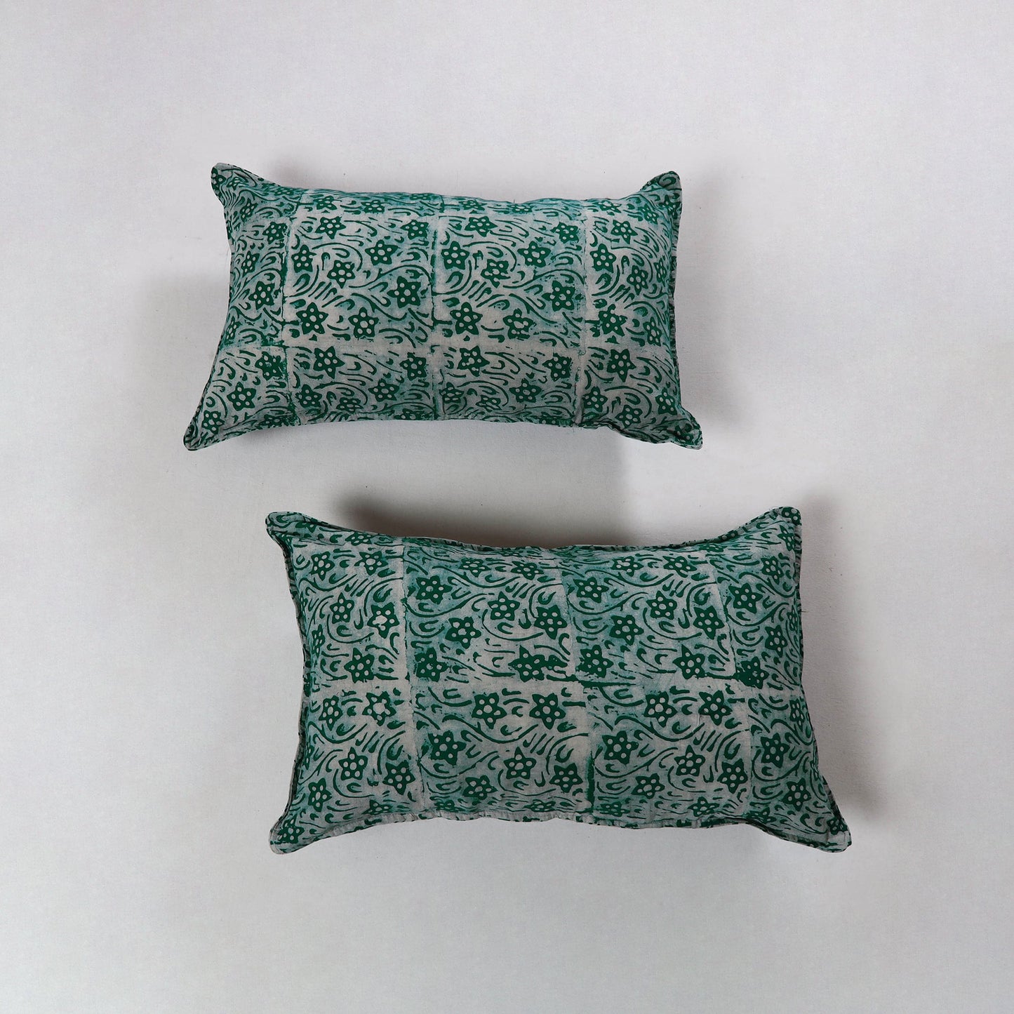 Green - hand batik printed cotton pillow cover (set of 2)