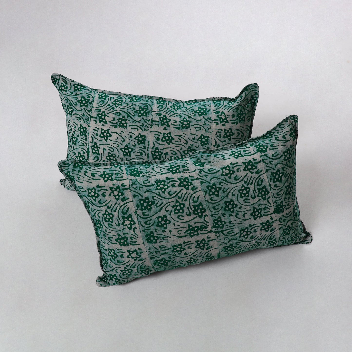 Green - hand batik printed cotton pillow cover (set of 2)