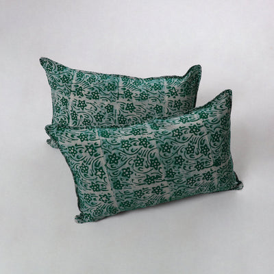 Green - hand batik printed cotton pillow cover (set of 2)