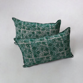Green - hand batik printed cotton pillow cover (set of 2)