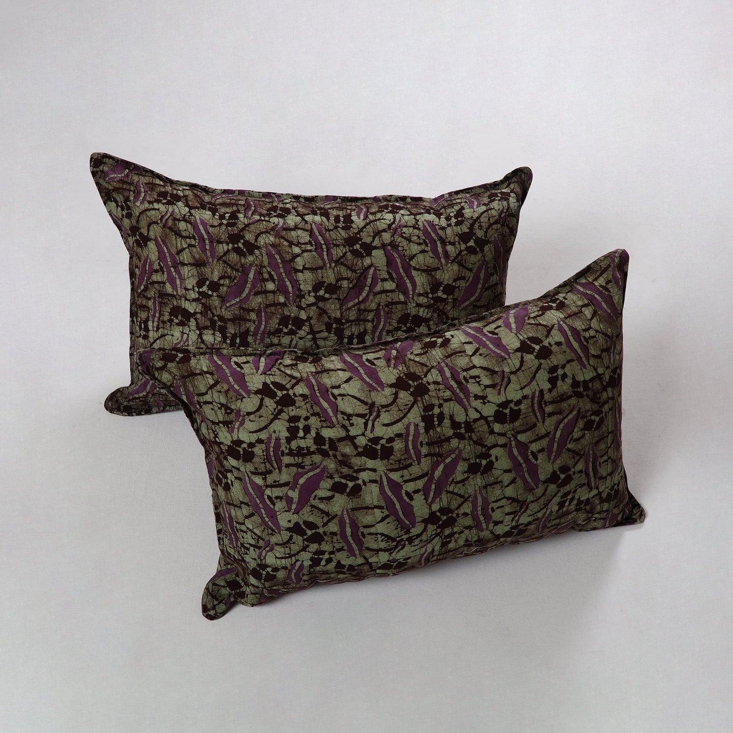 Green - hand batik printed cotton pillow cover (set of 2)