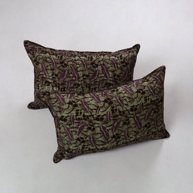 Green - hand batik printed cotton pillow cover (set of 2)