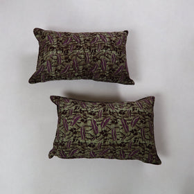 Green - hand batik printed cotton pillow cover (set of 2)