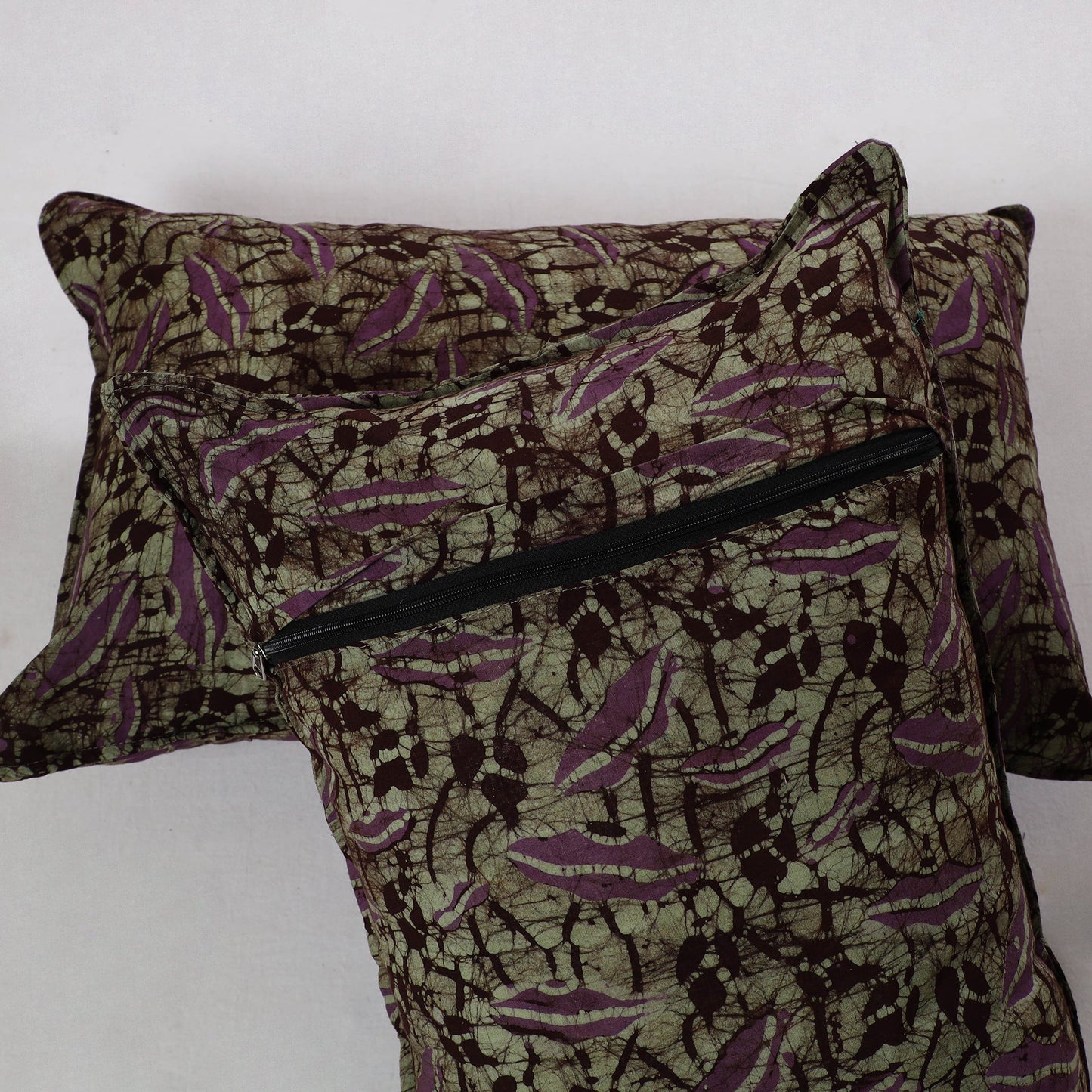 Green - hand batik printed cotton pillow cover (set of 2)