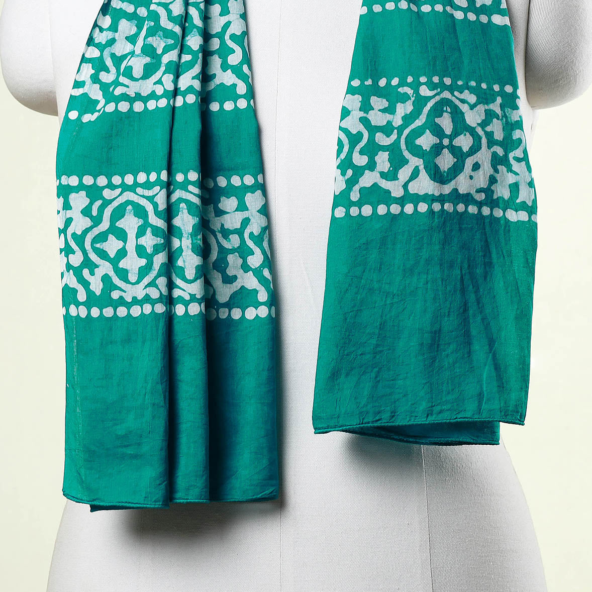 Green Batik Block Printed Cotton Stole 