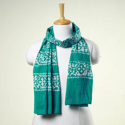 Green Batik Block Printed Cotton Stole 