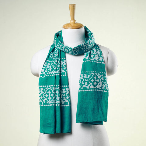 Green Batik Block Printed Cotton Stole 