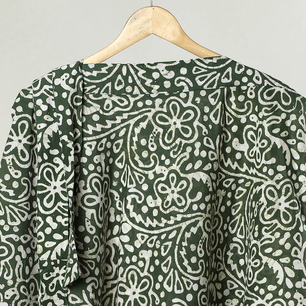Green Hand Batik Printed Cotton Wrap Around Skirt