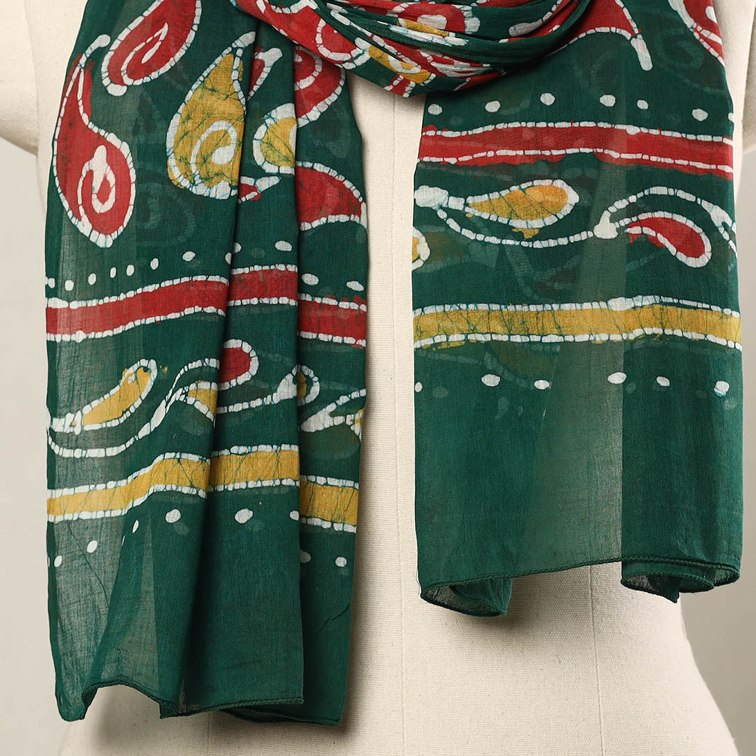 Green - hand batik printed mul cotton stole 49 - handcrafted