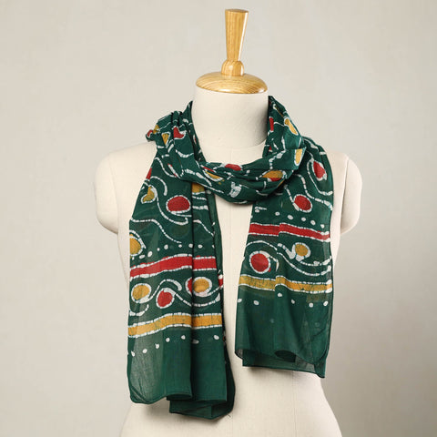 Green - hand batik printed mul cotton stole 54 - handcrafted