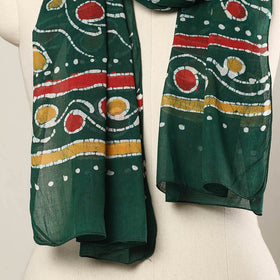 Green - hand batik printed mul cotton stole 54 - handcrafted