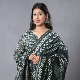 Green - hand batik printing chanderi silk kurta