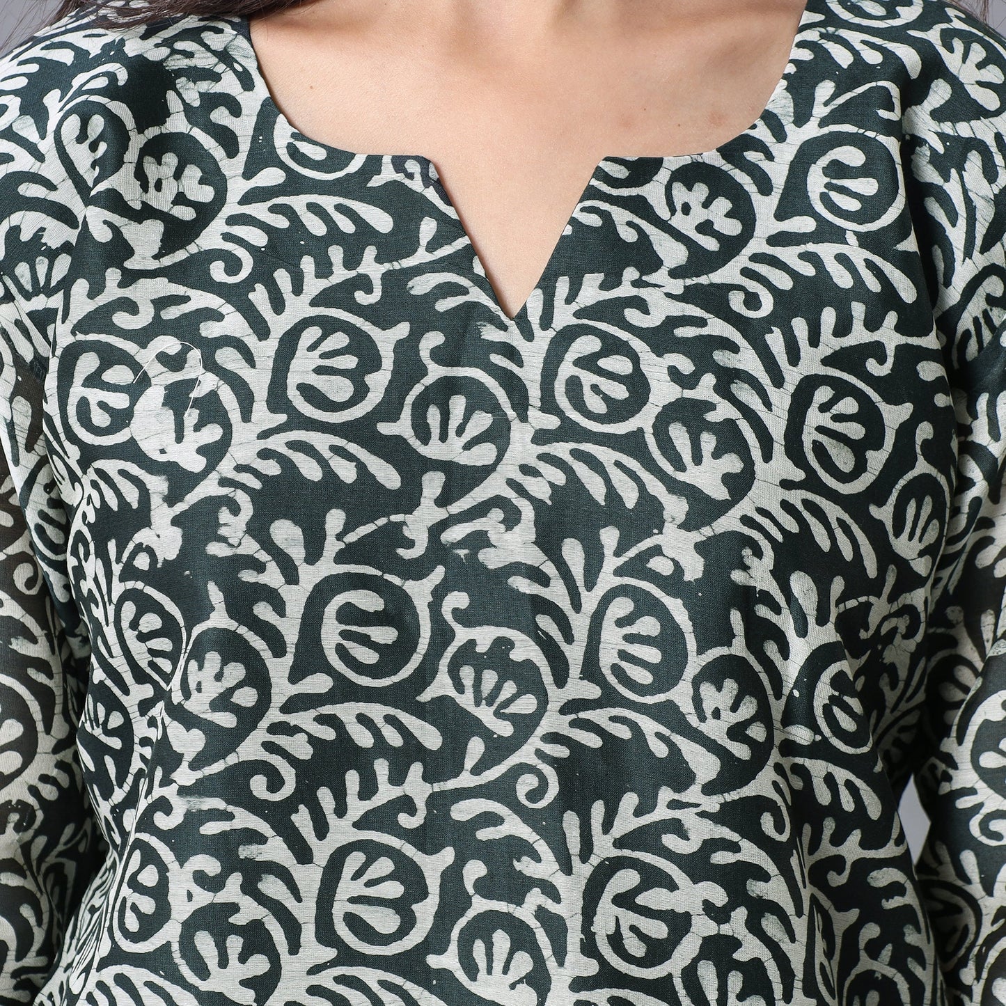 Green - hand batik printing chanderi silk kurta