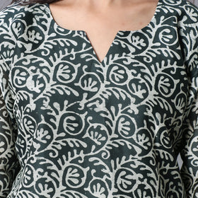 Green - hand batik printing chanderi silk kurta