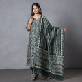 Green - hand batik printing chanderi silk kurta
