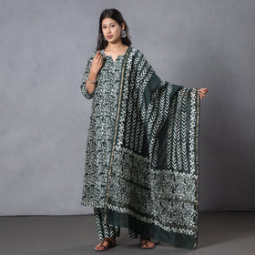 Green - hand batik printing chanderi silk kurta