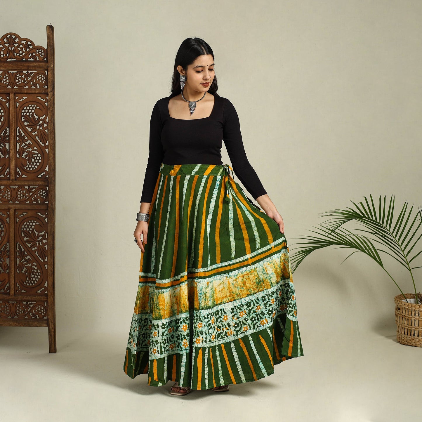 Buy Hand Batik Print Running Stitch Cotton Long Skirt