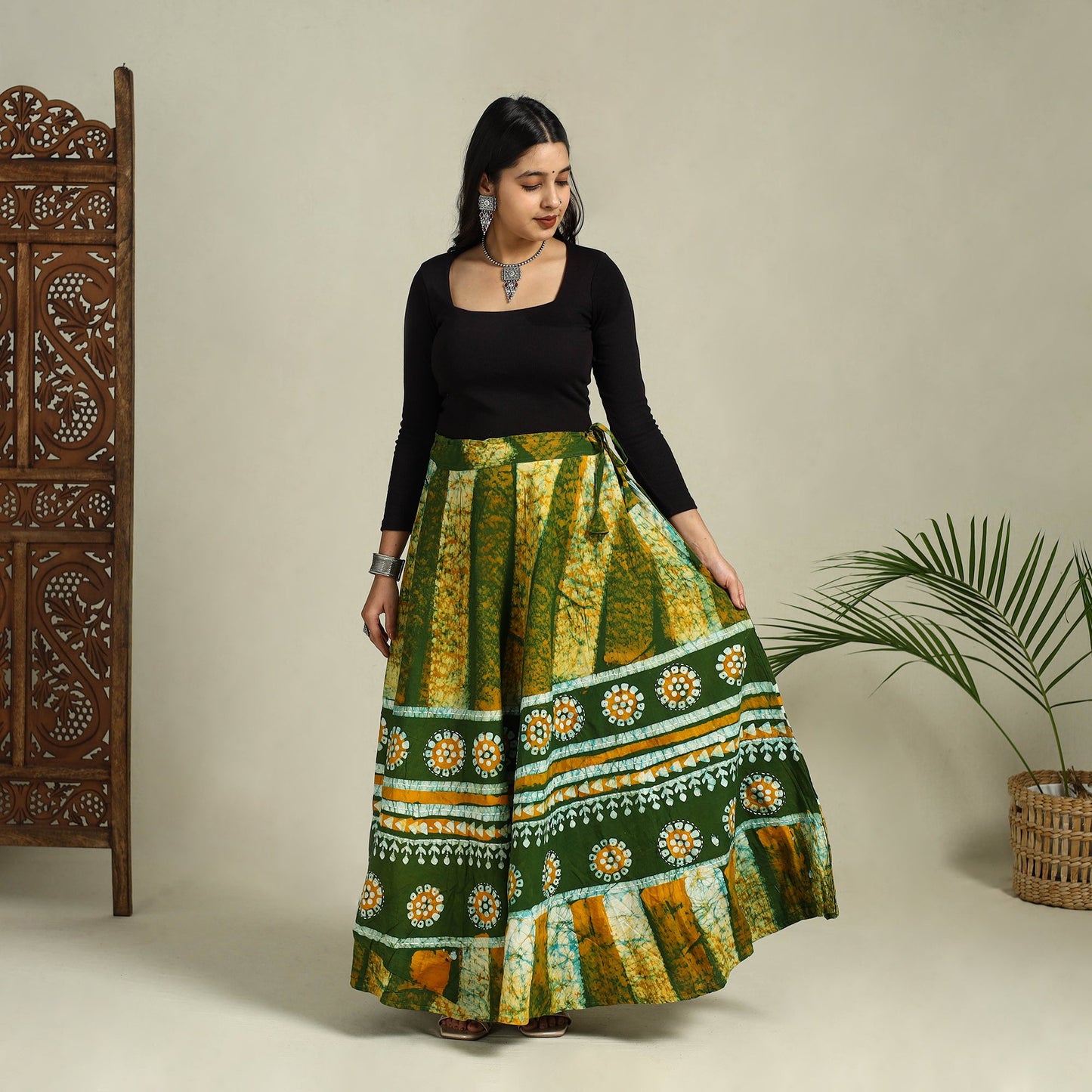 Buy Hand Batik Print Running Stitch Cotton Long Skirt