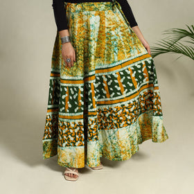 Green Hand Batik Print Running Stitch Cotton Long Skirt
