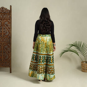 Green Hand Batik Print Running Stitch Cotton Long Skirt
