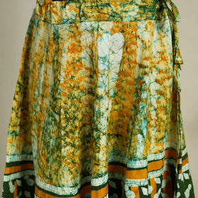 Green Hand Batik Print Running Stitch Cotton Long Skirt