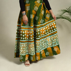 Green Hand Batik Print Running Stitch Cotton Long Skirt