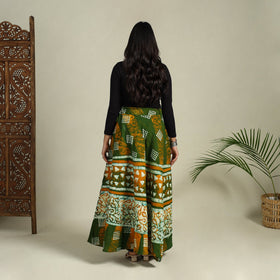 Green Hand Batik Print Running Stitch Cotton Long Skirt