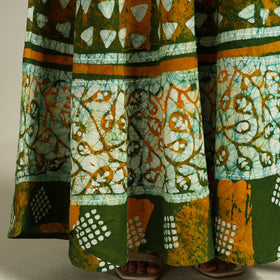 Green Hand Batik Print Running Stitch Cotton Long Skirt