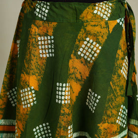 Green Hand Batik Print Running Stitch Cotton Long Skirt