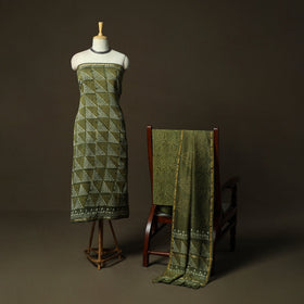 Hand block batik print chanderi silk 3pc unstitched dress