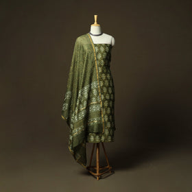 Hand block batik print chanderi silk 3pc unstitched dress