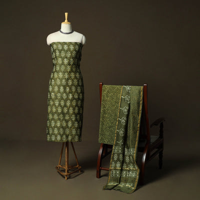 Hand block batik print chanderi silk 3pc unstitched dress