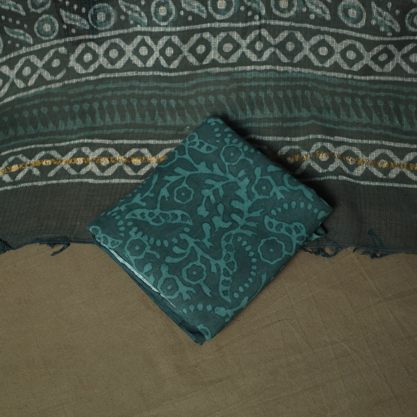 Hand block batik print cotton 3pc unstitched dress material