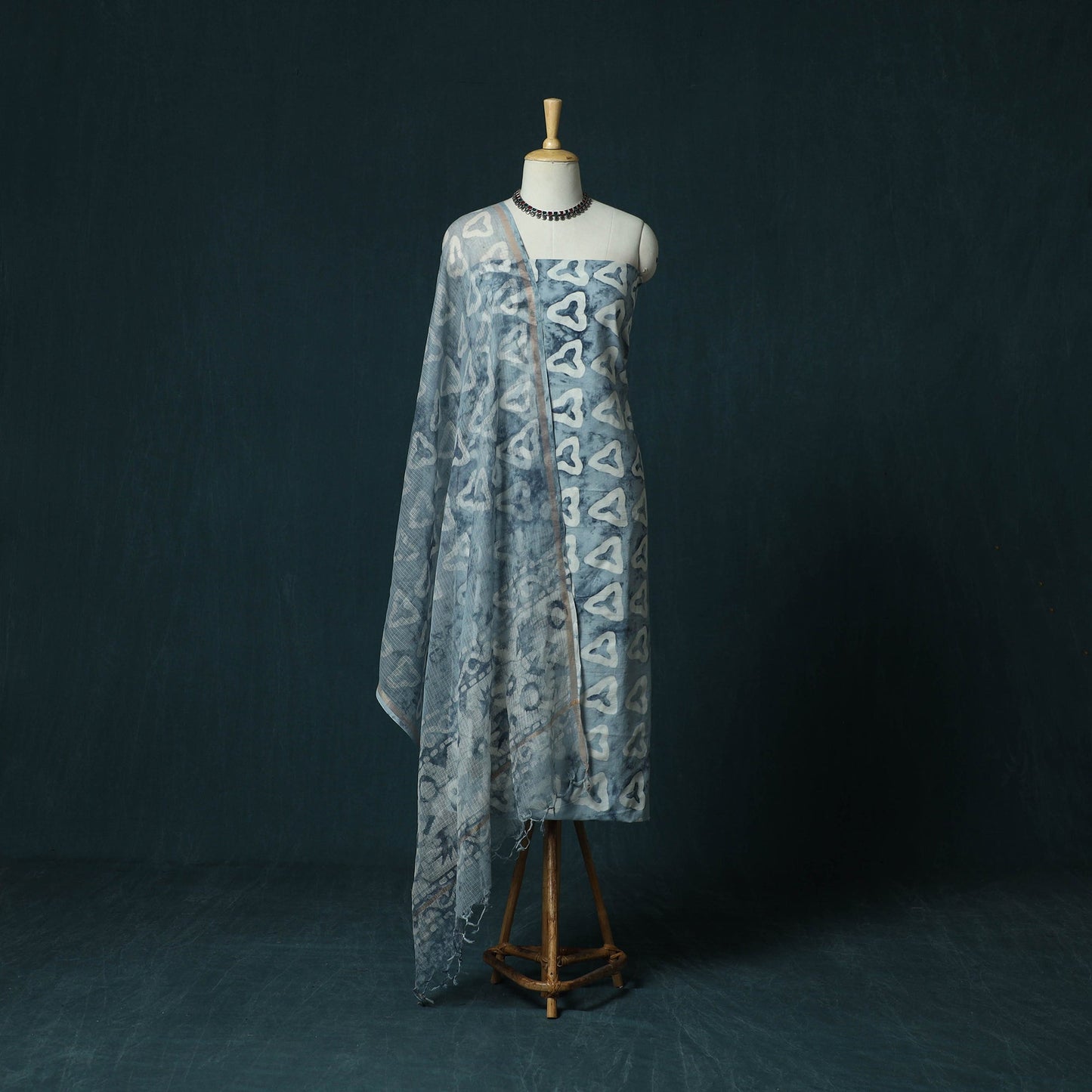 Hand block batik print cotton 3pc unstitched dress material